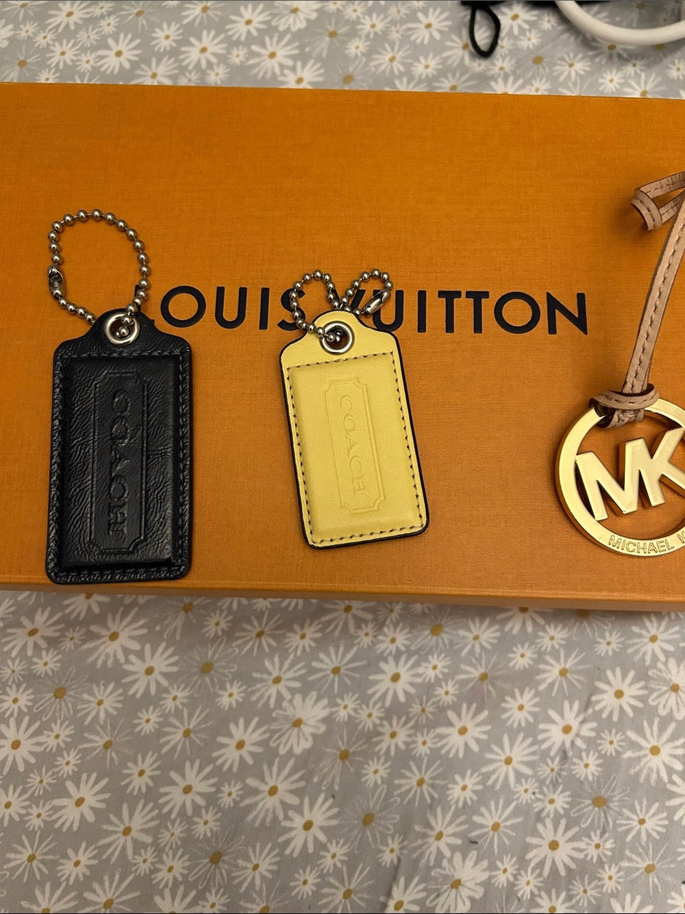 Coach Navy and Yellow Leather Tag Keychain